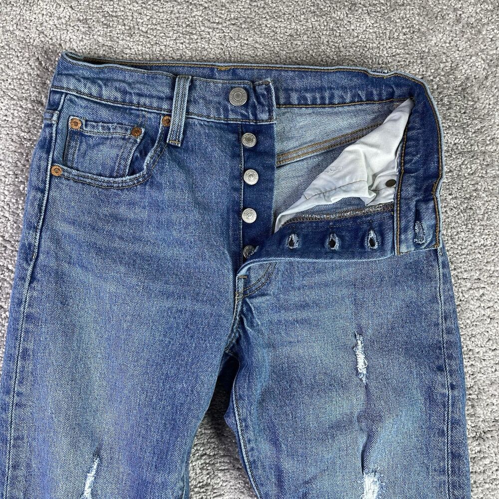 Levi’s 501 Jeans Women’s 24X26 Blue Skinny Mid-Rise Medium Wash Button Fly - Picture 2 of 14